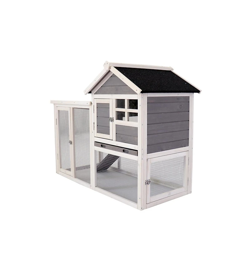 Aostirmotor Outdoor Gray Wood Pet House with a Deeper Pull Out Tray for Small Animals