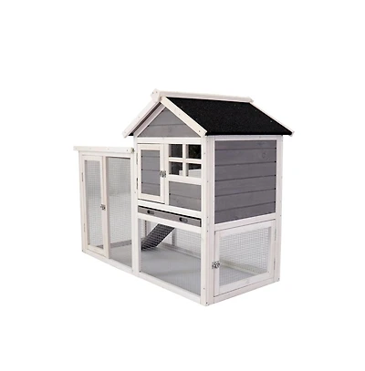 Aostirmotor Outdoor Gray Wood Pet House with a Deeper Pull Out Tray for Small Animals