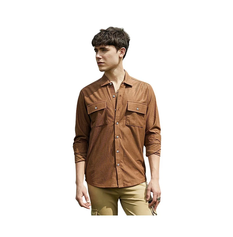 Campus Sutra Men's Solid Ribbed Utility Shirt