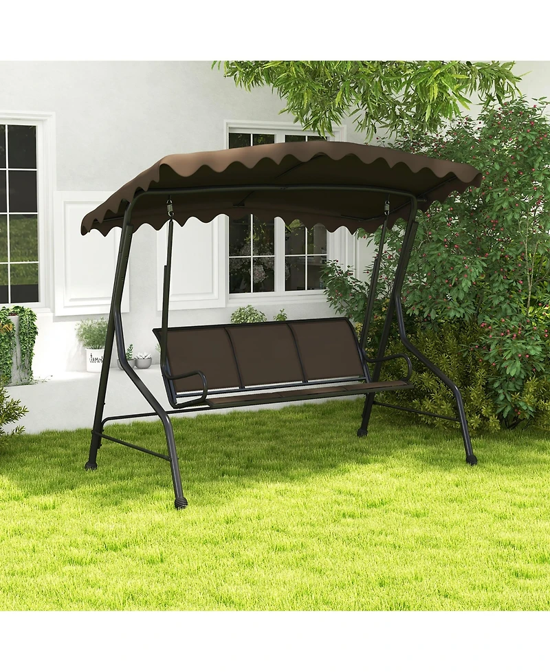 Gymax 3-Seat Outdoor Swing Porch Canopy Swing w/ Adjustable Shading Breathable Seat