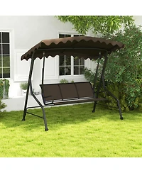 Gymax 3-Seat Outdoor Swing Porch Canopy Swing w/ Adjustable Shading Breathable Seat