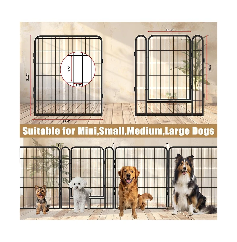 Aostirmotor Black Panels 31.7 in H. Heavy Duty Metal Pet Exercise Pen with Door for Outdoor