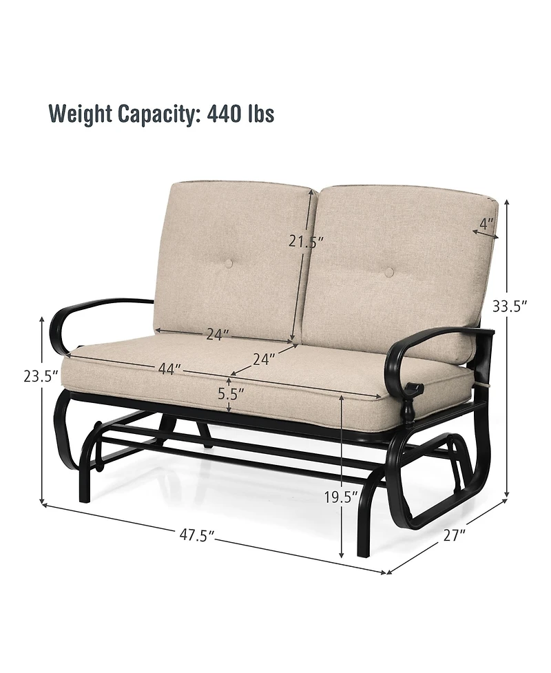 Costway 2-Person Outdoor Swing Glider Chair Bench Loveseat Cushioned Sofa