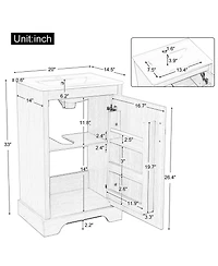 Casainc 20" Bathroom Vanity with Sink, Soft Closing Door, Adjustable Shelf, Natural Wood Rack