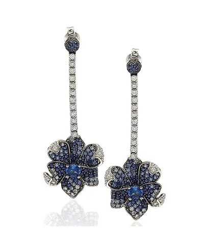 Suzy Levian New York Sterling Silver Sapphire & Created White Flower Petal Drop Dangle Earrings