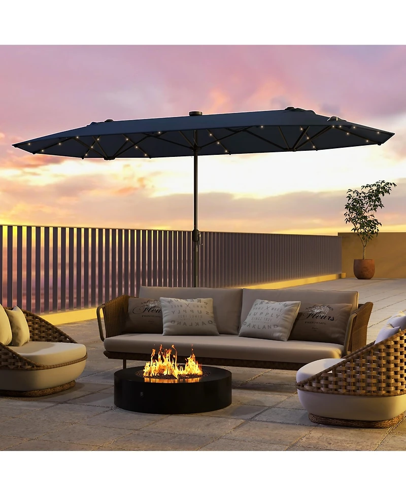 Gymax 13 Ft Patio Umbrella Double-Sided Market Umbrella w/ 36 Solar-Powered Led Lights