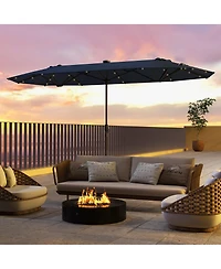 Gymax 13 Ft Patio Umbrella Double-Sided Market Umbrella w/ 36 Solar-Powered Led Lights
