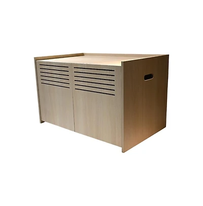 Aostirmotor Beige Brown Wood Cat House Cat Litter Box Enclosure with Scratching Pad