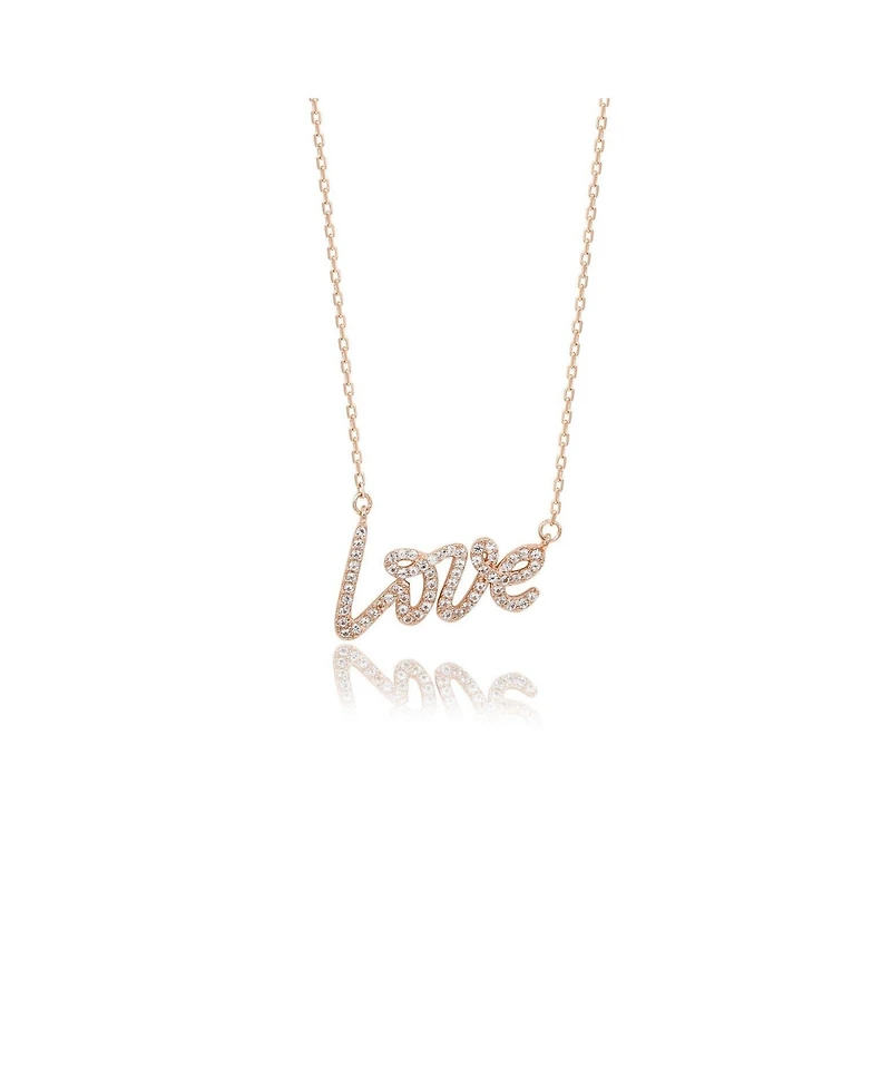 Suzy Levian New York Suzy Levian Rose Sterling Silver White Topaz "Love" Necklace