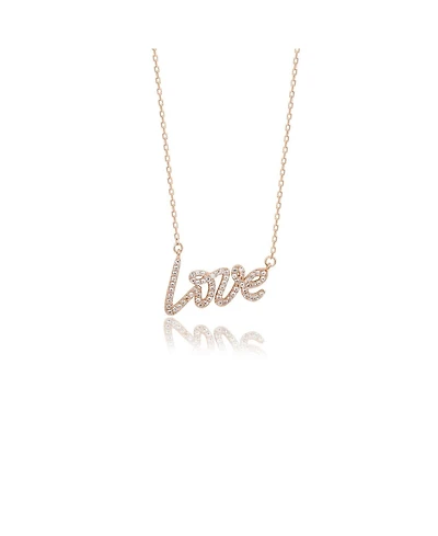 Suzy Levian New York Suzy Levian Rose Sterling Silver White Topaz "Love" Necklace