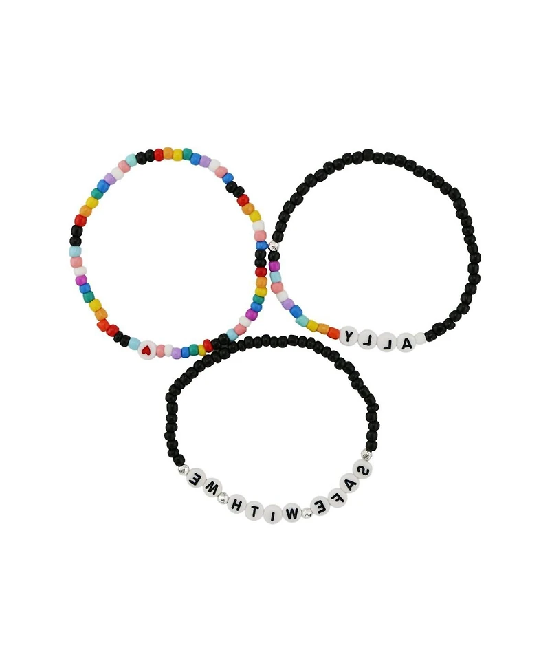 Rebl Jewelry 3-Piece Rainbow Beaded Stretch Bracelet Set Ally and Safe With Me