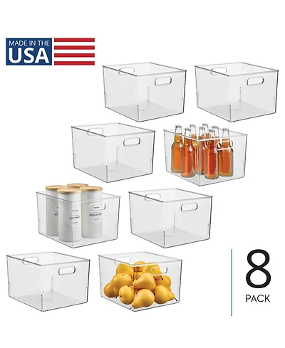 mDesign Plastic Storage Bin with Handles - Set of 8 - Clear - Made in Usa