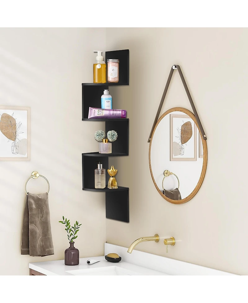 Sorbus 5-Tier Zig Zag Floating Corner Wall Bookshelf Unit - (40" Tall) for Living Room, Bedroom, Office, & More Space-Saving Storage Solution