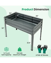 Gymax 46'' x 24'' x 32'' Galvanized Raised Garden Bed w/ Legs Drainage Holes for Flowers