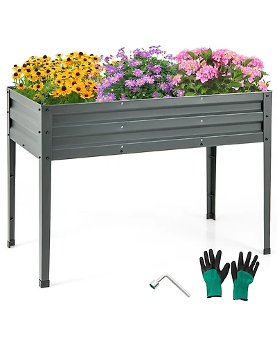 Gymax 46'' x 24'' x 32'' Galvanized Raised Garden Bed w/ Legs Drainage Holes for Flowers