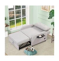 Maison Boucle Modern Linen Pull-Out Sleeper Sofa Bed with Usb Charger and Side Table for Living Room-Maison Boucle