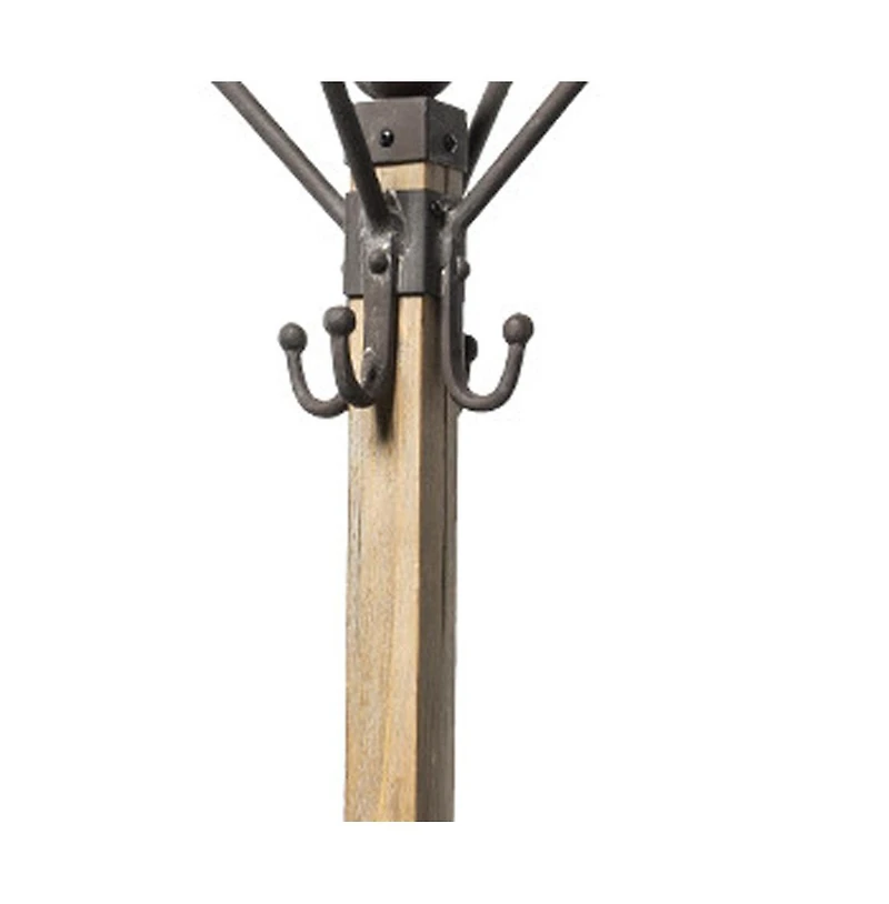Metal and Wood Coat Rack with Multiple Hooks for Entryway, Hallway, or Bedroom