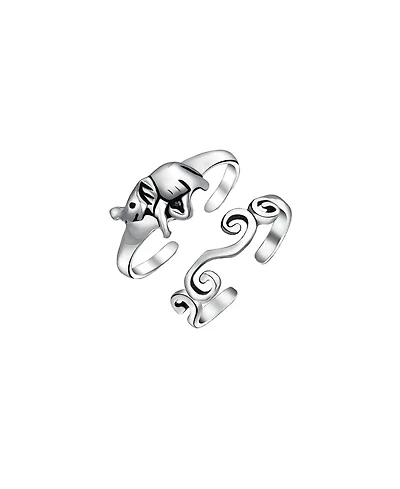 Bling Jewelry Set of 2 Elephant & Spiral Celtic Swirl Midi Toe Ring Oxidized Sterling Silver