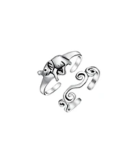 Bling Jewelry Set of 2 Elephant & Spiral Celtic Swirl Midi Toe Ring Oxidized Sterling Silver
