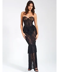 Miss Circle Women's Quennell Black Lace Corset Maxi Dress
