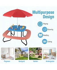 Kids Picnic Table Outdoor Activity with Adjustable & Collapsible Umbrella
