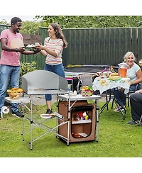 Akiudex Folding Camping Table with Storage and Windscreen