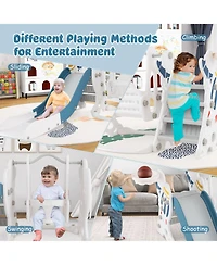 Akiudex 4 in 1 Indoor Slide Swing Climber and Basketball Hoop Playset for Toddlers