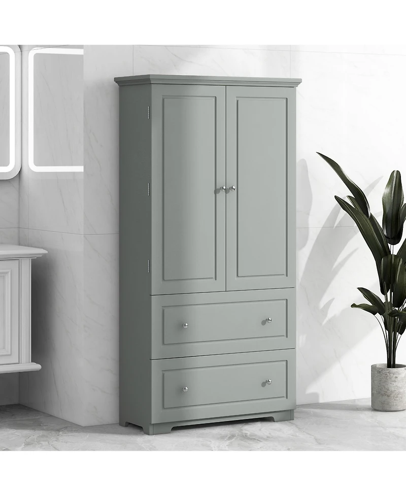 Casainc Wide Bathroom Storage Cabinet, Freestanding Unit with Two Drawers and Adjustable Shelf