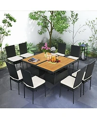 Gymax 10Pieces Rattan Patio Dining Set Cushioned Outdoor Furniture Set With Wooden Tabletop
