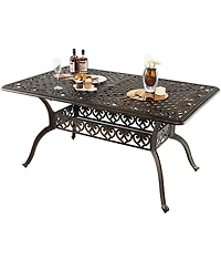 Gymax 59'' Patio Rectangle Dining Table Outdoor Cast Aluminum Table with Umbrella Hole
