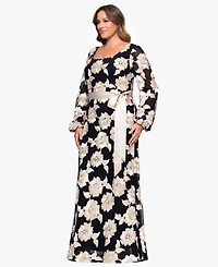 Betsy & Adam Plus Square Neck Stretch Rib Long Dress