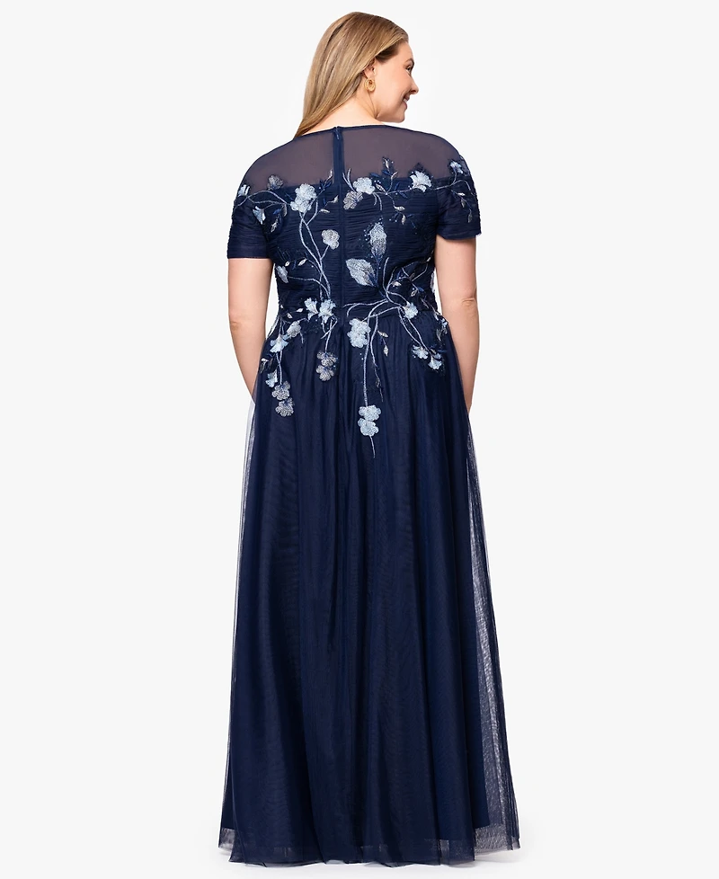 Betsy & Adam Plus Sequin Embellished A-Line Maxi Dress