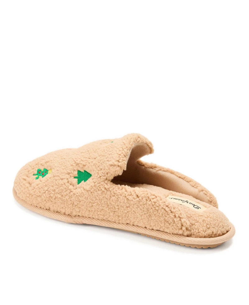 Dearfoams Women's Christmas Tree Teddy Scuff Slipper