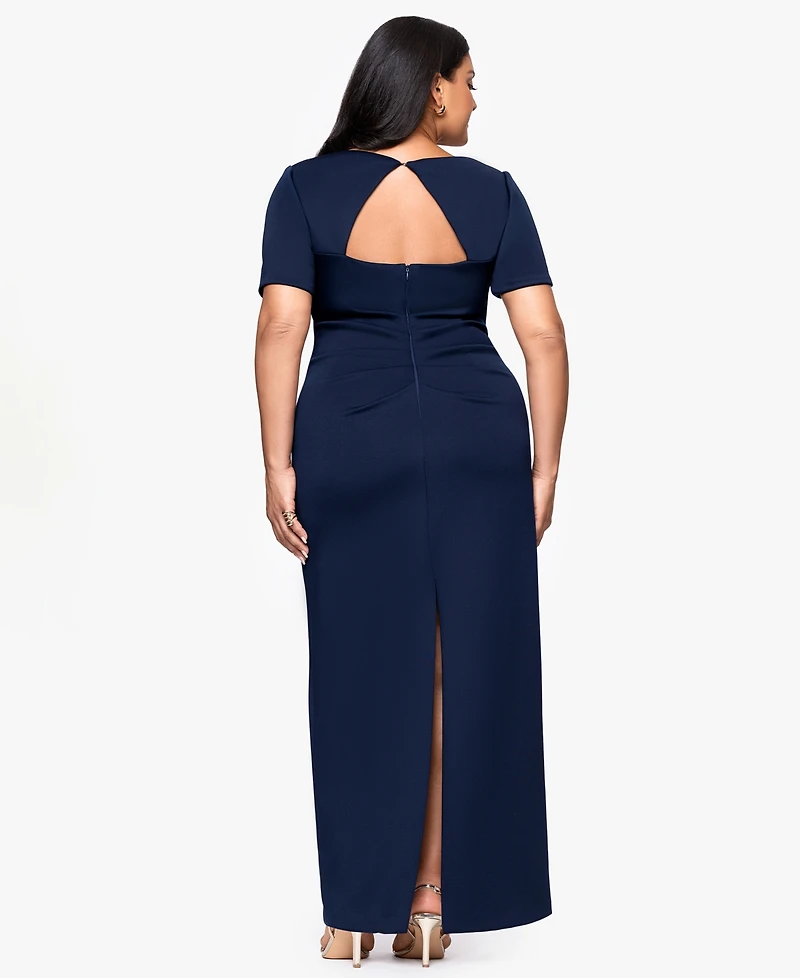 Betsy & Adam Plus Long Tech Scuba Open Back Dress
