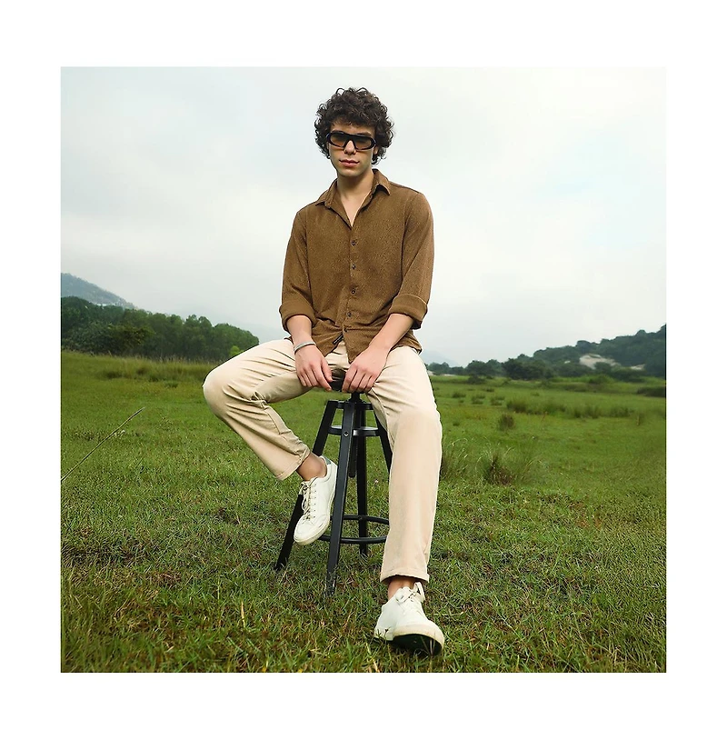 Campus Sutra Men's Crimp-Tactile Shirt