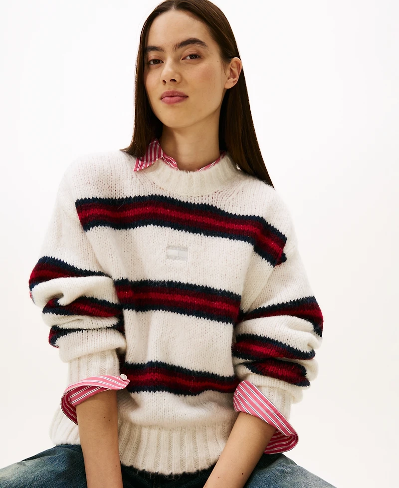 Tommy Jeans Women's Badge Stripe Fluffy Long Sleeve Sweater