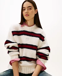 Tommy Jeans Women's Badge Stripe Fluffy Long Sleeve Sweater