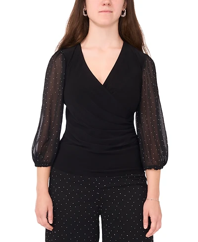 Msk Petite V-Neck Puff Sleeve Wrap Top