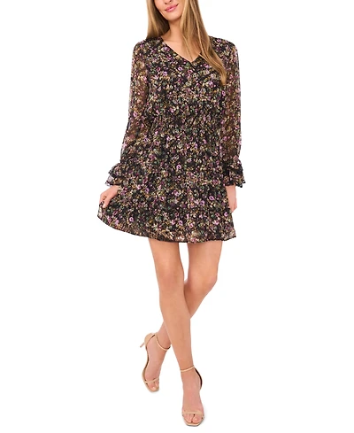 CeCe Women's V-Neck Long Balloon Sleeve Short Dress