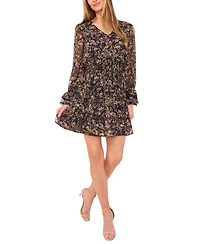 CeCe Women's V-Neck Long Balloon Sleeve Short Dress