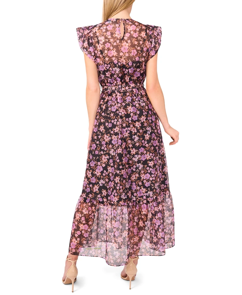 CeCe Women's High Neck Flutter Sleeve Maxi Dress