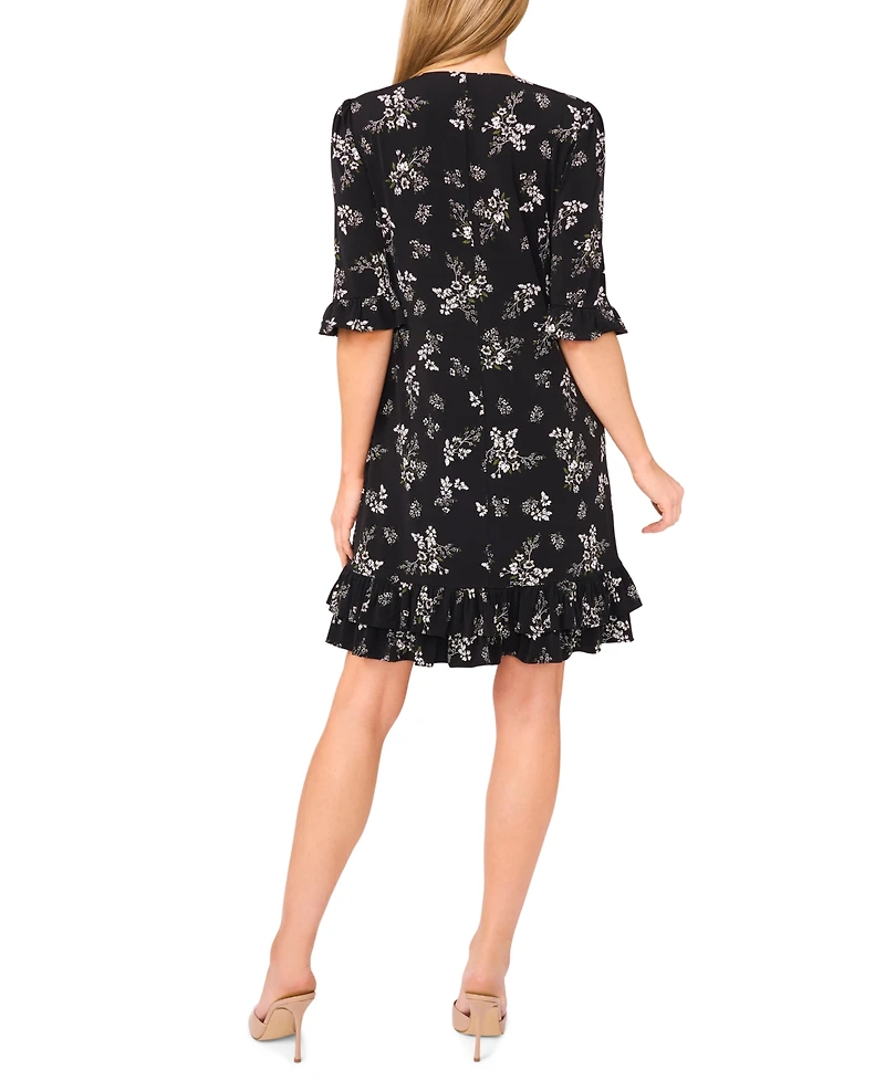 CeCe V-Neck Tiered Ruffles Shift Dress