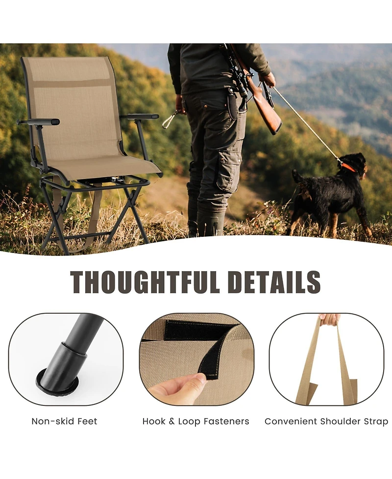 Akiudex Foldable Swivel Hunting Chair with Armrests and Ground Mode