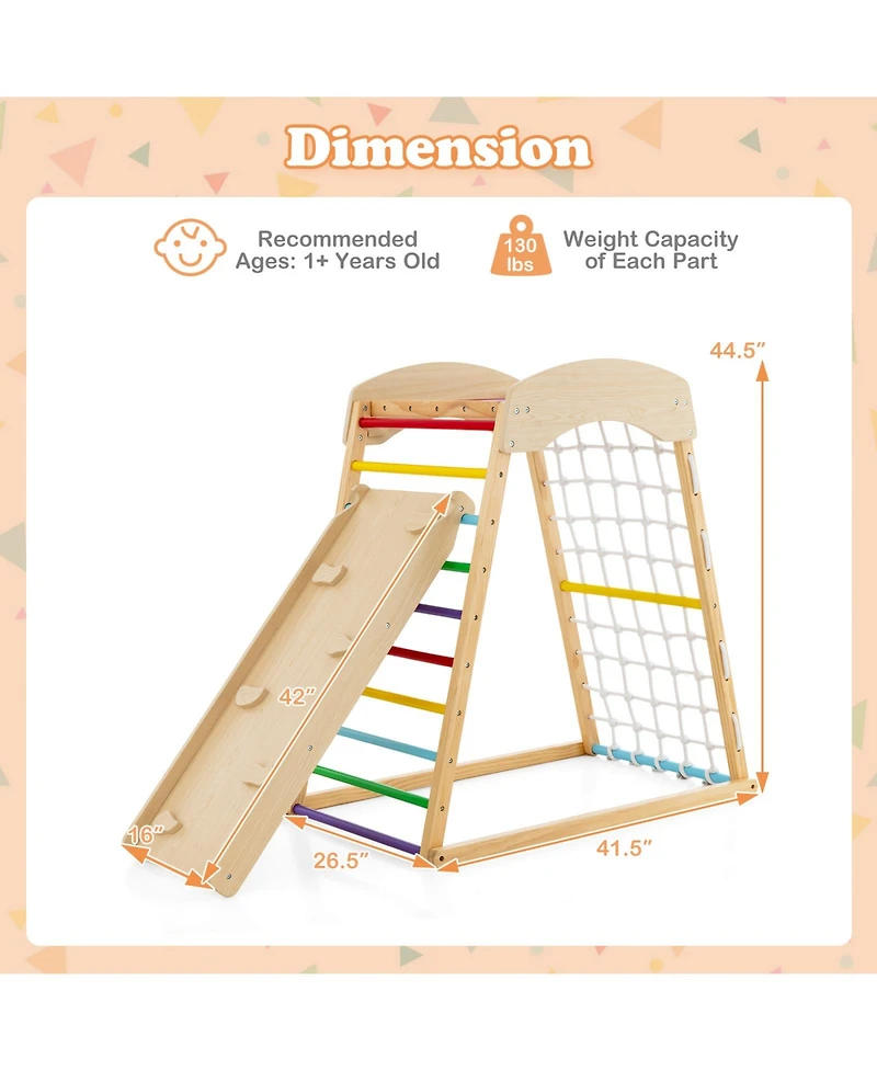 Akiudex 6-in-1 Wooden Indoor Playground with Slide, Climbing Ladder, Rock Wall, and Monkey Bars