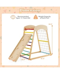 Akiudex 6-in-1 Wooden Indoor Playground with Slide, Climbing Ladder, Rock Wall, and Monkey Bars