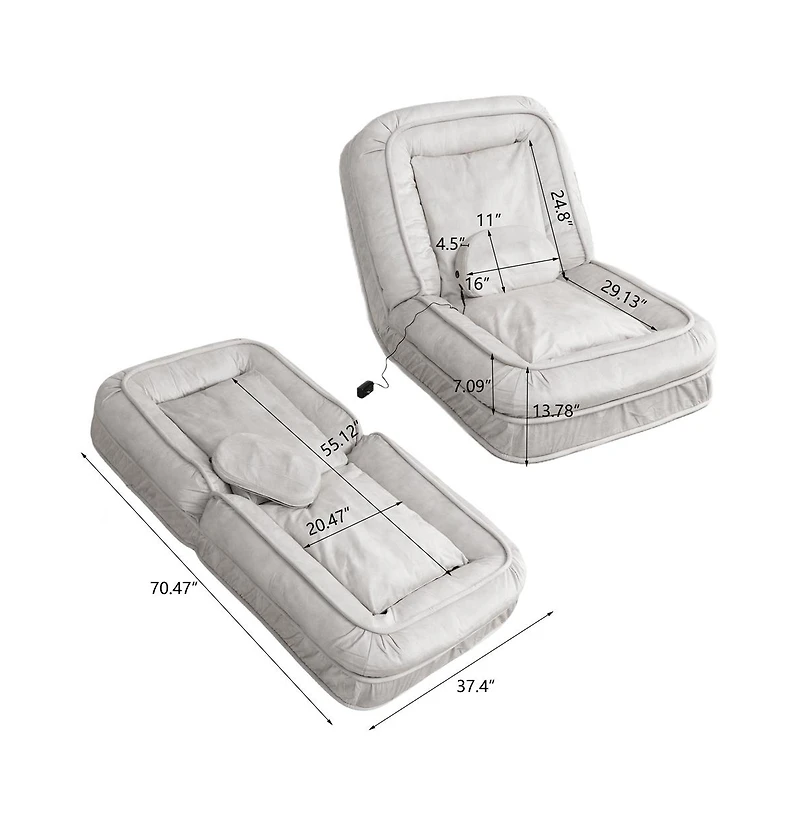 Aostirmotor Beige Upholstered Human Dog Bed with 5 Adjustable Position and Massage Pillow for Adult and Pets