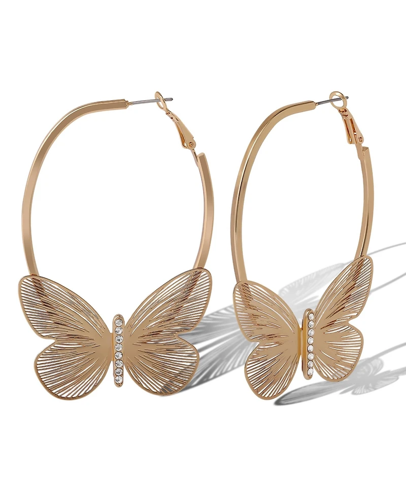 Jessica Simpson Gold-Tone Butterfly Hoop Earrings with Textured Wings