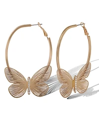 Jessica Simpson Gold-Tone Butterfly Hoop Earrings with Textured Wings