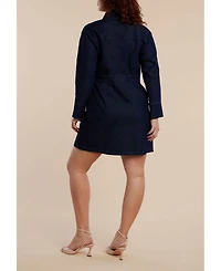 Eloquii Women's Plus Denim Mini Dress With Rhinestone Bows
