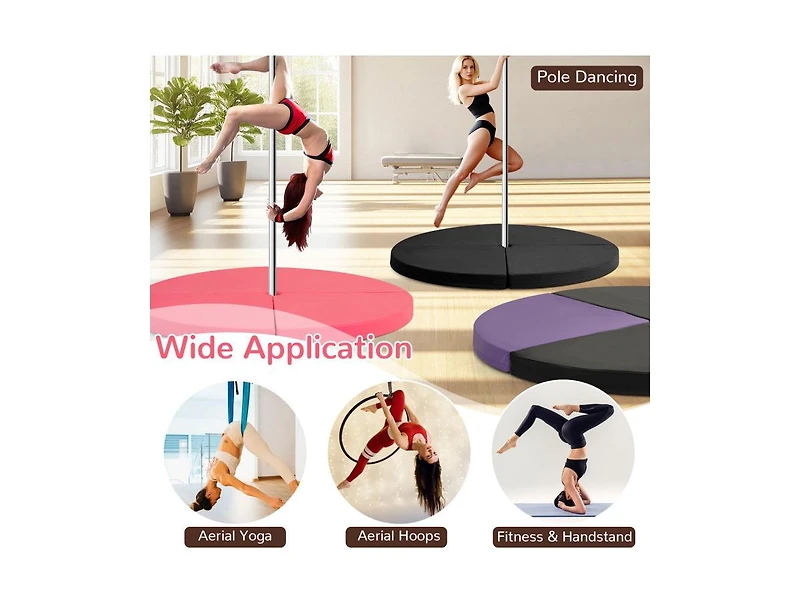 Akiudex 59inch Round Folding Pole Dance Mat with 3in Foam and Pu Leather Cover